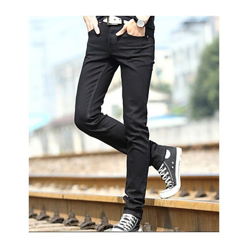 Men's Solid Casual Jeans,Cotton Black