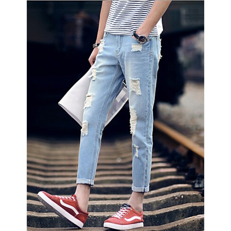 Men's Solid Casual JeansCotton Blue